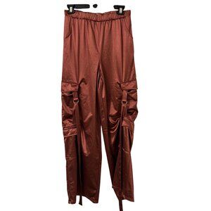 Persaya Rust Cargo Satin Pants With Pockets & Adjustable Straps Sz M  pants